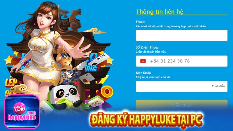 Các bước đăng ký happyluke tại phiên bản PC