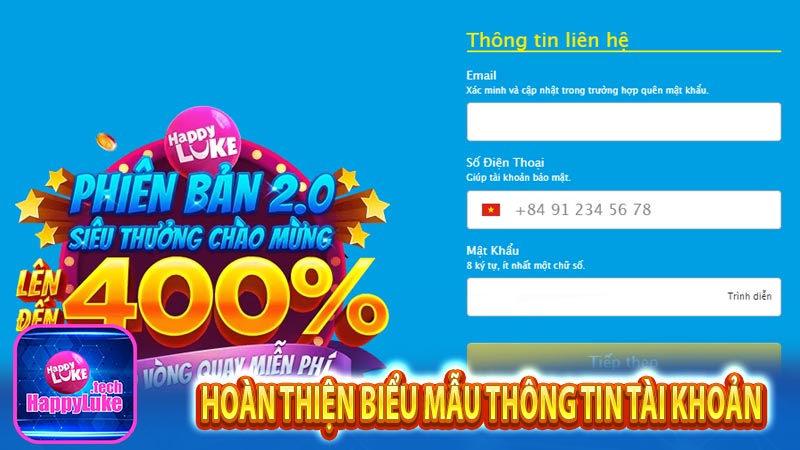 Hoàn thiện mẫu đăng ký happyluke